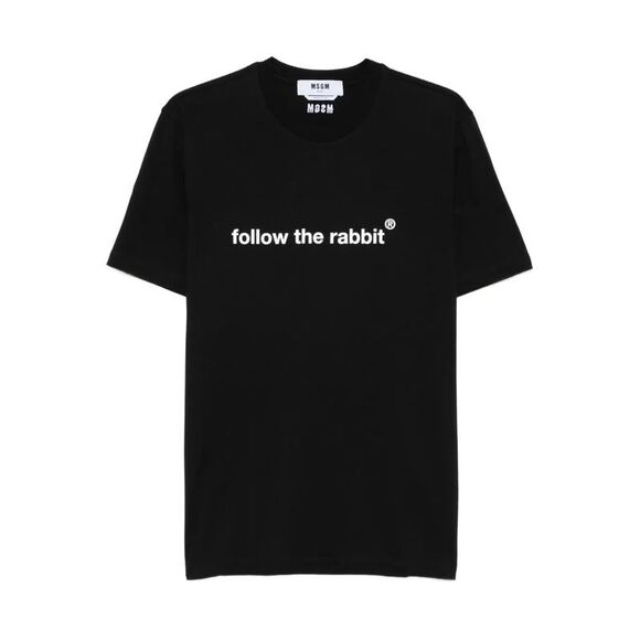 Msgm Men Follow The Rabbit Print Cotton T-Shirt
